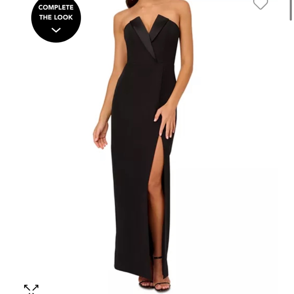 Strapless Black Evening Gown with Side Slit